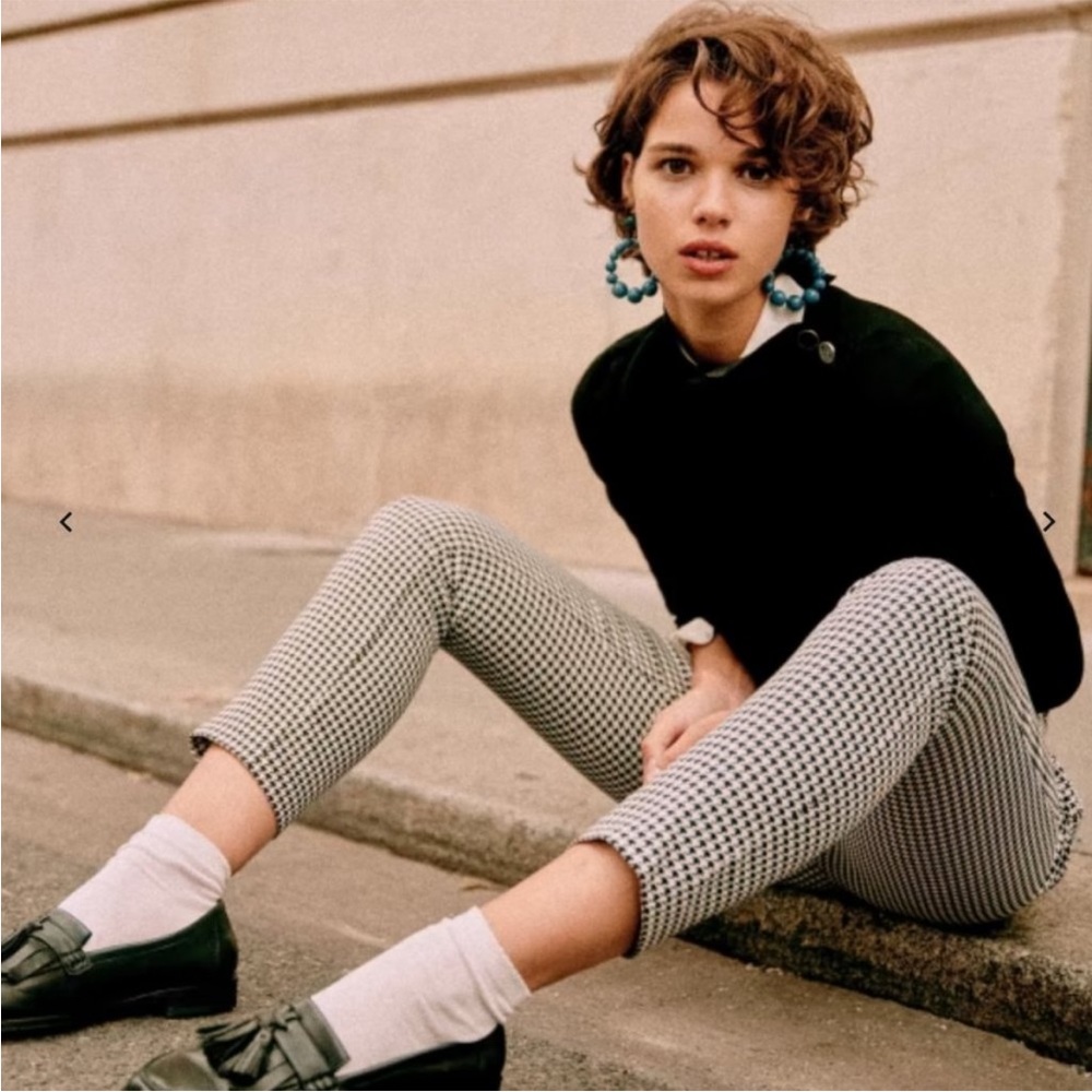 Sezane Clara Trousers in Black Houndstooth size 36/4us